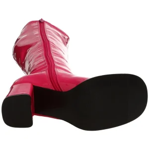 Bottes pink en cuir verni années 70 - hippie disco gogo botte haute à talon carré 7,5 cm