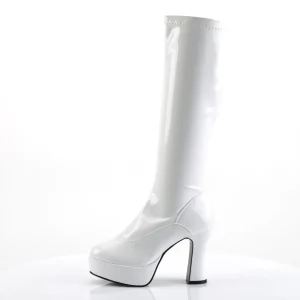 Bottes plateforme blanches verni années 70 - hippie disco botte haute à talon carré 13 cm