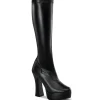 Bottes plateforme noires vinyle années 70 - hippie disco botte haute à talon carré 13 cm