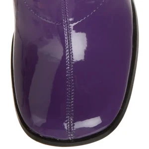 Bottes violettes en cuir verni années 70 - hippie disco gogo botte haute à talon carré 7,5 cm