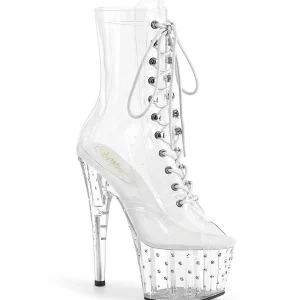 1021C-7 - 18 cm bottine talon haut femme pleaser strass transparentes