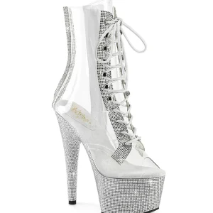 1021C-2 - 18 cm bottine talon haut femme pleaser strass transparentes