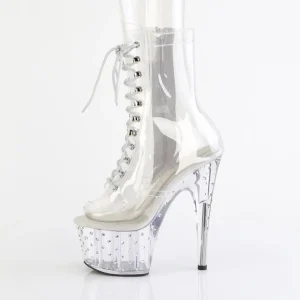 1021C-7 - 18 cm bottine talon haut femme pleaser strass transparentes
