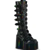 Compensée 14 cm S815 plateforme bottes femme à boucles noires hologramme