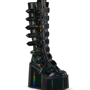 Compensée 14 cm S815 plateforme bottes femme à boucles noires hologramme
