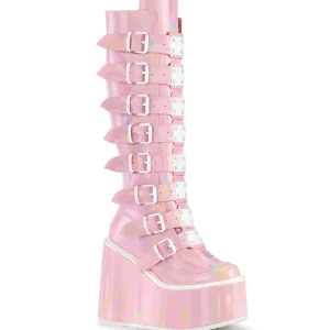 Compensée 14 cm S815 plateforme bottes femme à boucles rose hologramme