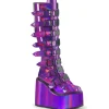 Compensée 14 cm S815 plateforme bottes femme à boucles pourpre hologramme