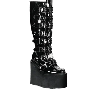 Compensée 14 cm S815 plateforme bottes femme à boucles noires LA
