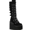 Compensée 14 cm S815 plateforme bottes femme à boucles noires velours