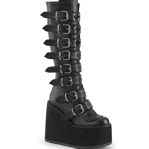 Compensée 14 cm S815 plateforme bottes femme à boucles noires PU