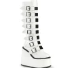 Compensée 14 cm S815 plateforme bottes femme à boucles blanc PU