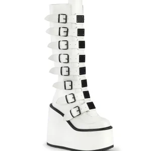 Compensée 14 cm S815 plateforme bottes femme à boucles blanc PU
