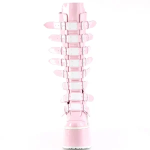 Compensée 14 cm S815 plateforme bottes femme à boucles rose hologramme