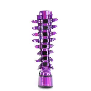 Compensée 14 cm S815 plateforme bottes femme à boucles pourpre hologramme
