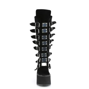 Compensée 14 cm S815 plateforme bottes femme à boucles noires velours