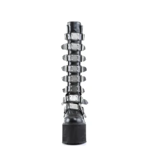 Compensée 14 cm S815 plateforme bottes femme à boucles noires PU