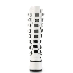 Compensée 14 cm S815 plateforme bottes femme à boucles blanc PU