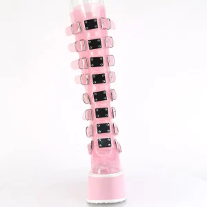 Compensée 14 cm S815 plateforme bottes femme à boucles rose vinyle