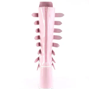 Compensée 14 cm S815 plateforme bottes femme à boucles rose hologramme