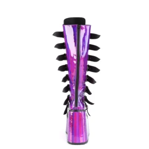 Compensée 14 cm S815 plateforme bottes femme à boucles pourpre hologramme