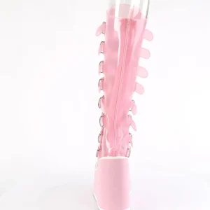 Compensée 14 cm S815 plateforme bottes femme à boucles rose vinyle