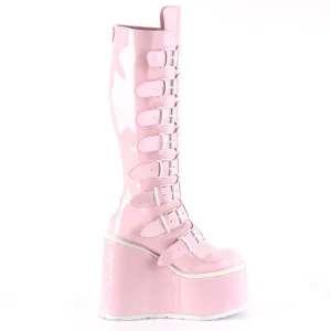 Compensée 14 cm S815 plateforme bottes femme à boucles rose hologramme
