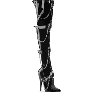 Cuir verni 15 cm bottes cuissardes à talon aiguille bout pointu