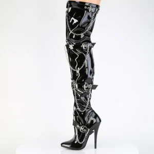 Cuir verni 15 cm bottes cuissardes à talon aiguille bout pointu