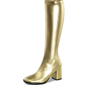 Dorées bottes hautes vinyle - années 70 en - hippie disco gogo botte haute à talon carré 7,5 cm
