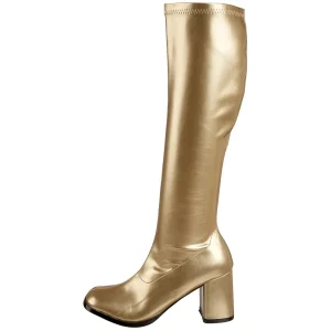 Dorées bottes hautes vinyle - années 70 en - hippie disco gogo botte haute à talon carré 7,5 cm
