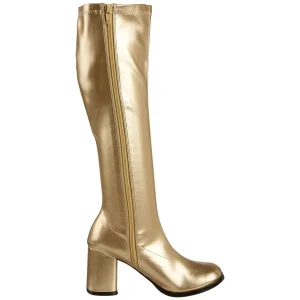 Dorées bottes hautes vinyle - années 70 en - hippie disco gogo botte haute à talon carré 7,5 cm