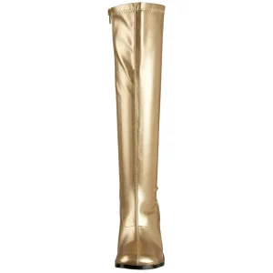 Dorées bottes hautes vinyle - années 70 en - hippie disco gogo botte haute à talon carré 7,5 cm