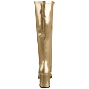 Dorées bottes hautes vinyle - années 70 en - hippie disco gogo botte haute à talon carré 7,5 cm
