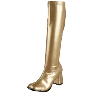 Dorées bottes hautes vinyle - années 70 en - hippie disco gogo botte haute à talon carré 7,5 cm
