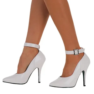 Escarpins blanc verni 13 cm SEDUCE-431 escarpins à talons avec sangle de cheville