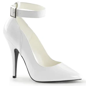 Escarpins blanc verni 13 cm SEDUCE-431 escarpins à talons avec sangle de cheville