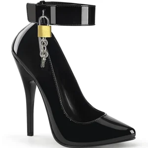 Escarpins noirs verni 15 cm DOMINA-432 escarpins à talons avec sangle de cheville