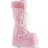 Fausse fourrure 11,5 cm BEAR-202 emo bottes femmes à pyramidal plateforme en rose