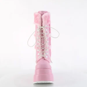 Fausse fourrure 11,5 cm BEAR-202 emo bottes femmes à pyramidal plateforme en rose