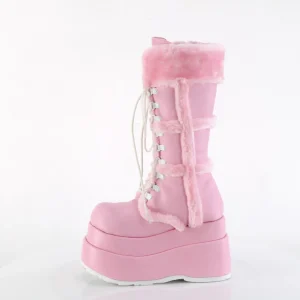 Fausse fourrure 11,5 cm BEAR-202 emo bottes femmes à pyramidal plateforme en rose