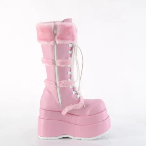 Fausse fourrure 11,5 cm BEAR-202 emo bottes femmes à pyramidal plateforme en rose