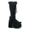 Fausse fourrure goth 13 cm femme botte plateforme épais talon chunky noire