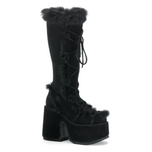 Fausse fourrure goth 13 cm femme botte plateforme épais talon chunky noire