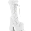 Fausse fourrure goth 13 cm femme botte plateforme épais talon chunky blanc