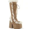 Fausse fourrure goth 13 cm femme botte plateforme épais talon chunky brun
