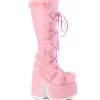 Fausse fourrure goth 13 cm femme botte plateforme épais talon chunky rose