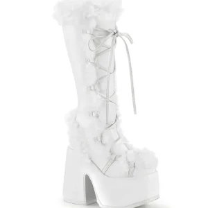 Fausse fourrure goth 13 cm femme botte plateforme épais talon chunky blanc