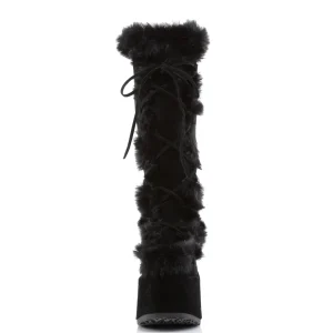 Fausse fourrure goth 13 cm femme botte plateforme épais talon chunky noire