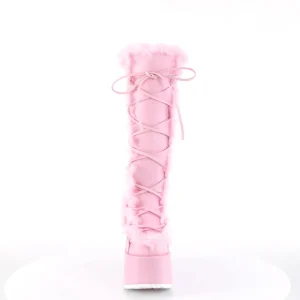 Fausse fourrure goth 13 cm femme botte plateforme épais talon chunky rose