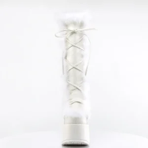 Fausse fourrure goth 13 cm femme botte plateforme épais talon chunky blanc